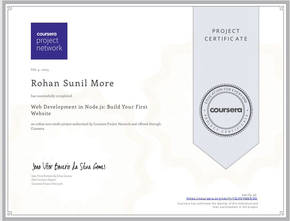 Certificate in Web Development in Node.js: Build Your First Website