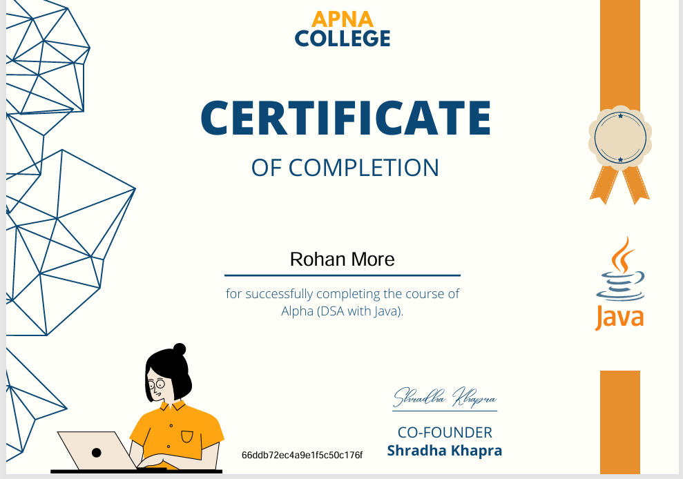 Certificate in Alpha (DSA with Java) 